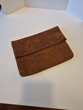 Classic Brown Suede Fold-Over Clutch w/ Magnetic Closure
